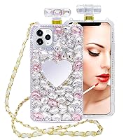 Losin Perfume Bottle Case Compatible with iPhone 12 Pro 6.1 inch Case Luxury Bling Diamond Gemstone Perfume Bottle 3D Heart Bling Rhinestones Make up Mirror Soft TPU Case