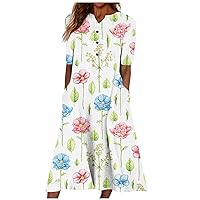Summer Dresses for Women 2024 Trendy Crewneck/V Neck Maxi Dress Short Sleeve Dressy Casual Sundress with Pocket Today Deals(1-Green,3X-Large)