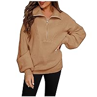Black of Friday Deals 2023 Sweaters for Women Waffle Knit Long Sleeve 1/4 Zip Pullover Polo V Neck Sweater for Women Quarter Zip Pullover Women Fashion Business Casual Clothes Fall Tops 2023