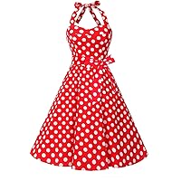 Topdress Women'sVintage Polka Audrey Dress 1950s Halter Retro Cocktail Dress