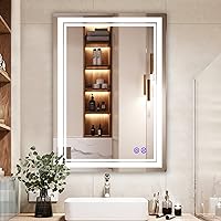 LED Mirror Bathroom Vanity Mirrors, Wall Mounted Anti-Fog LED Makeup Mirror 3000-6000K Adjustable, Memory Dimmable Touch Switch (Vertical & Horizontal) (20x28 inches)