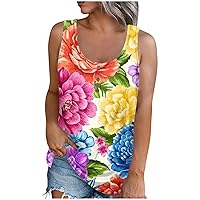 Built in Bra Tank Tops for Women, Women Clothes Sports Bra Tank Tops for Women 2024 Women's Sleeveless Tshirt Ladies Summer Floral Printed Tops Trendy Shirt O-Neck Blouse Weekend (Yellow,X-Large)