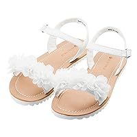 FLYFUPPY White Sandals for Girls Breathable Open Toe Wedding Flower Sandals with Rubber Sole, Indoor Outdoor Beautiful Summer Shoes (Little/Big Kids)