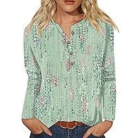 Women's Long Sleeve Tops Sexy Floral Button Collar Henley Shirt Fashion Loose Fit Comfy Plus Size Cute Tops