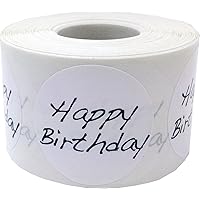 White Circle with Black Happy Birthday Stickers, 1.5 Inches Round, 500 Labels on a Roll