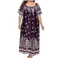 Women's Plus Size Boho Casual Dress Floral Print Short/Long Sleeve Maxi Beach Dress Vintage Ethnic Flowy Long Dresses