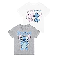 Disney Girls Stitch Shirt 2 Pack |Girls Multipack Shirts | Stitch T Shirts for Girls | Gray 8
