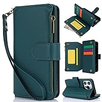 Cell Phone Case Wallet Compatible with iPhone 12 Pro Max Wallet Case,PU Leather Magnetic Flip Folio Case with Wrist Strap Zipper/Card Holder/Shoulder Strap Shockproof TPU Protective Phone Cover ( Colo