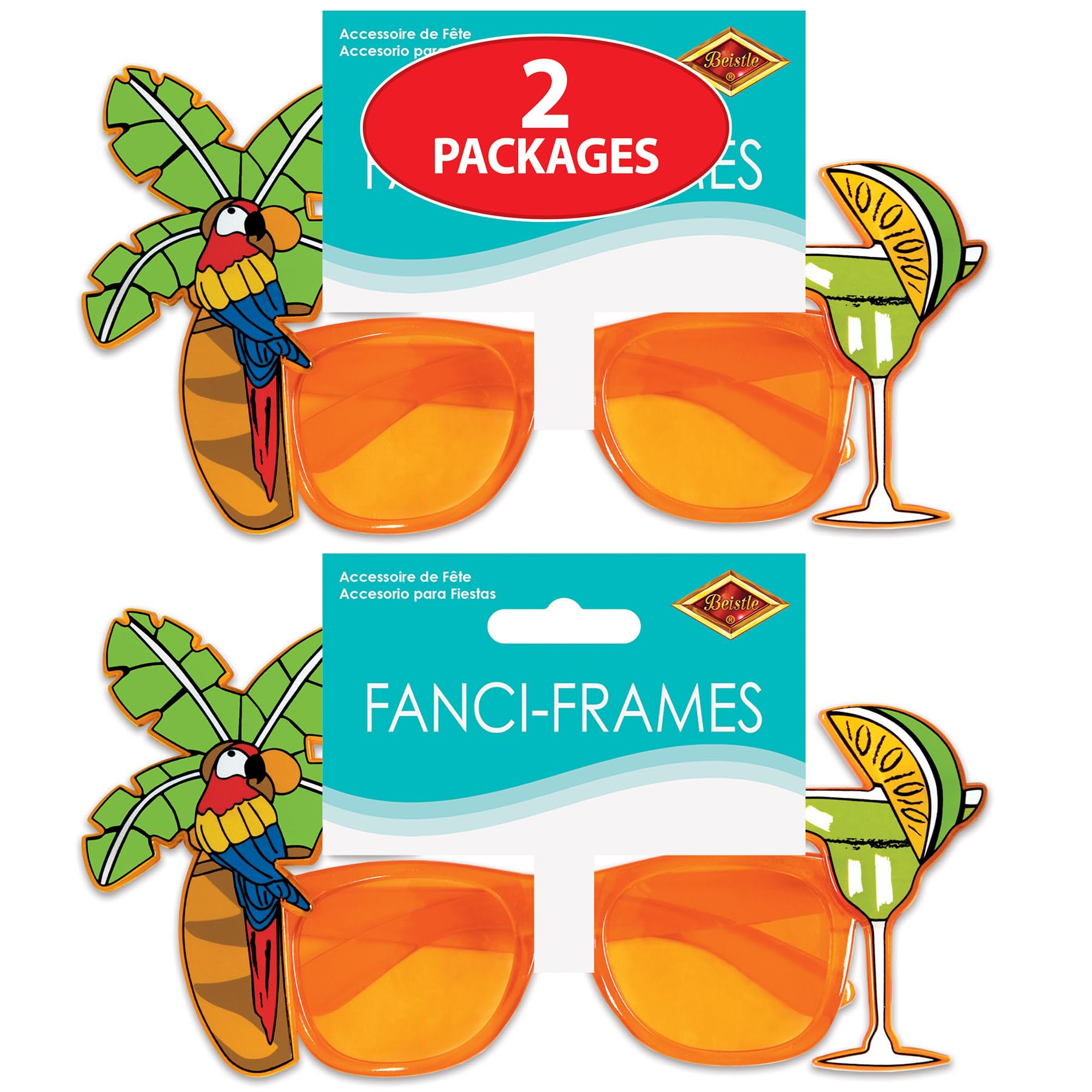 Beistle 2 Piece Palm Tree & Parrot Eye Glasses For Tropical Hawaiian Beach Luau Party Favors, Celebrating With You Since 1900