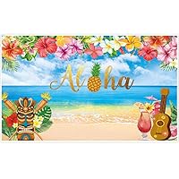 Allenjoy 5x3ft Summer Aloha Luau Party Backdrop for Tropical Hawaiian Beach Photography Background Sea Palm Birthday Musical Party Baby Shower Banner Decoration Cake Table Photo Studio Booth Props