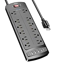 Power Strip, ALESTOR Surge Protector with 12 Outlets and 4 USB Ports, 6 Feet Extension Cord (1875W/15A), 2700 Joules, ETL Listed, Black Power Strip, ALESTOR Surge Protector with 12 Outlets and 4 USB Ports, 6 Feet Extension Cord (1875W/15A), 2700 Joules, ETL Listed, Black