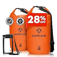Earth Pak Waterproof Dry Bag - Roll Top Waterproof Backpack Sack Keeps Gear Dry for Kayaking & Fishing with Phone Case (Orange 10L & 20L)