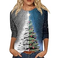 Women's Christmas Tops Fashion Casual Round Neck 44989 Sleeve Loose Printed T-Shirt Top Outfits, S-3XL