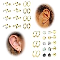 Gold Flat Back Earrings Hypoallergenic Surgical Steel Earrings for Sensitive Ears Stud Hoop Earrings Stainless Steel Cartilage Earrings