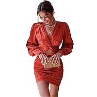 Dresses for Women - Twist Front Ruched Satin Dress