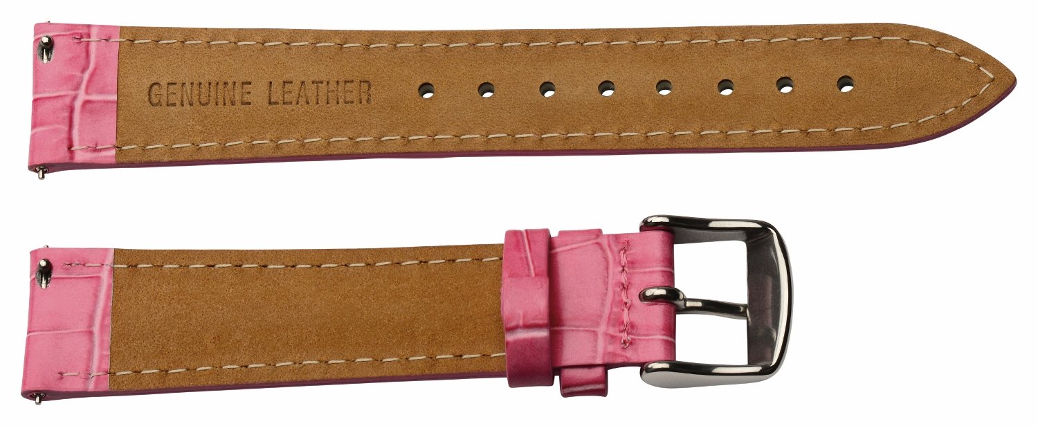 Clockwork Synergy - 2 Piece Ss Leather Classic Croco Grain Interchangeable Replacement Watch Band Strap 14mm - Solid Pink - Men Women