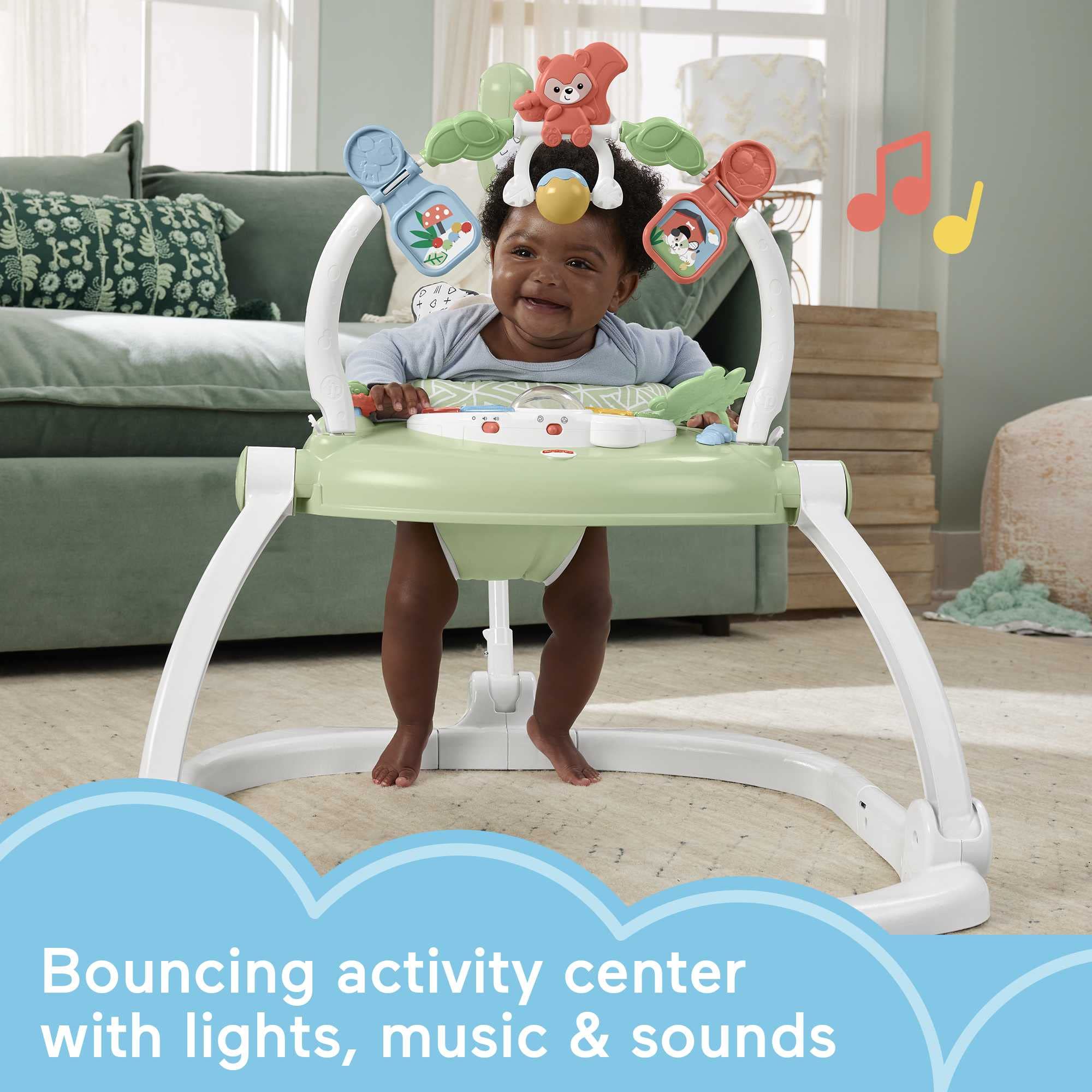 Fisher-Price Baby Bouncer Spacesaver Jumperoo Activity Center With Lights Sounds And Folding Frame, Puppy Perfection