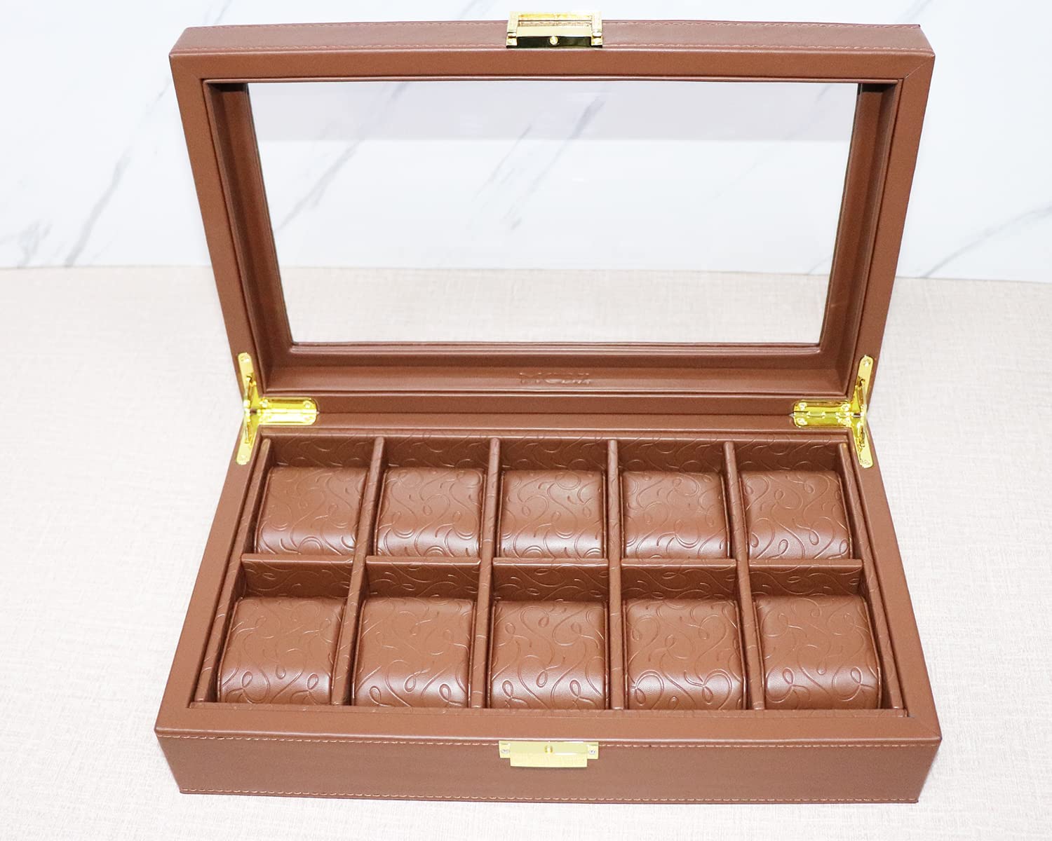 MCBZ 10 Slot Watch Box, Men's Watch Box, Suitable for 50-60mm watch storage box, Leather Watch Box (Brown)