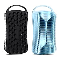 2 Pack Silicone Body Scrubber, 2 in 1 Shower and Scalp Massager Shampoo Brush, Soft Silicone Loofah for Sensitive Skin, Double-Sided Body Brush, Lathers Well, Gentle Exfoliating (Blue,Black)