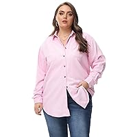MCEDAR Oversized Denim shirt for women Long Sleeves Button Down Boyfriend Jean Jacket With Utility-Pocket (S-4X)