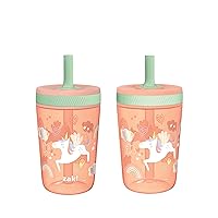 Zak Designs Kelso Tumbler Set 15 oz, (Unicorn) Non-BPA Leak-Proof Screw-On Lid with Straw Made of Durable Plastic and Silicone, Perfect Baby Cup Bundle for Kids (2pc Set)