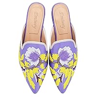 Women's Backless Comfort Slip On Casual Flats Embroidery Mule Slippers Shoes