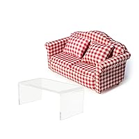 Dollhouse Couch Miniature Sofa with Pillows & Dollhouse Furniture Tea Coffee Table