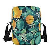ALAZA Tropical Yellow and Green Lemons on A Dark Background Crossbody Bag Small Messenger Bag Shoulder Bag with Zipper for Women Men