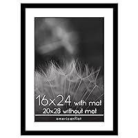 Americanflat 16x24 Poster Frame with Mat or 20x28 Picture Frame Without Mat in Black Engineered Wood with Plexiglass Cover and Included Hanging Hardware for Horizontal and Vertical Formats for Wall