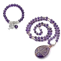 Jovivi Tree of Life Amethyst Natural Gemstones Healing Tree of Life Bracelet with Quartz Crystal Pendant Necklace for Mothers Day Christmas Gifts