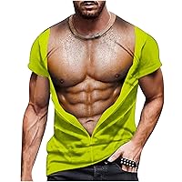 Men's Funny 3D Print Tops Muscle Print Short Sleeve Tunic Tees Round Neck Stylish Summer Blouse Fashion Workout Clothing