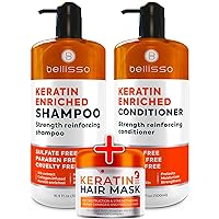 Keratin Shampoo and Conditioner and Hair Mask- Sulfate Free Deep Treatment with Morrocan Argan Oil - Anti Frizz for Dry Hair and Extra Shine - Hydrating Conditioner Treatment for Dry Damaged Hair