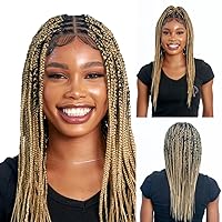 Box Braid Wig - Knotless Braided Wigs for Black women, with 360 glueless Full Swiss Lace Cap, & Human Baby Hair Frontal, Synthetic Long Neat African Handmade Braiding - 36 inch/Blonde