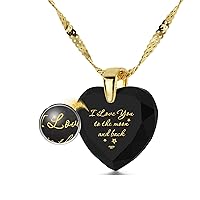 Nano Jewelry Gold Plated Heart Necklace I Love You to The Moon and Back Birthday Gift Pendant Pure Gold Inscribed CZ, 18