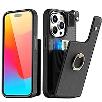 AICase Card Holder Case Compatible with iPhone 15 Pro Max, Wallet Phone case Protective Cover for Women with Ring Kickstand and 8 Credit Card Slots, Black