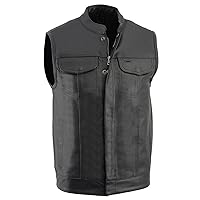 Milwaukee Leather LKM3710 Men's Black Leather Club Style Motorcycle Rider Vest W/Dual Closure Zipper and Snaps