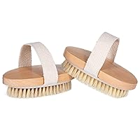 Dry Body Brush 2 Pack Natural Bristle for Dry Skin - Exfoliator Scrubber - Wet or Dry Scrub Smooth Cellulite - Stimulate Blood Flow