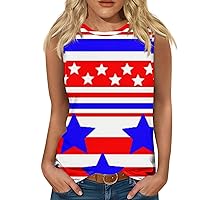 American Flag Tank Tops Women Patriotic Shirt Tie Dye Stars Stripes Print Sleeveless T-Shirt 4th of July Tee Tanks