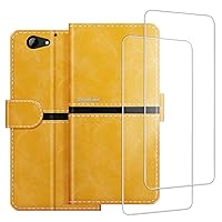 Phone Case Compatible with HTC One A9S + [2 Pack] Screen Protector Glass Film, Premium Leather Magnetic Protective Case Cover for HTC One A9S (5 inches) Gold