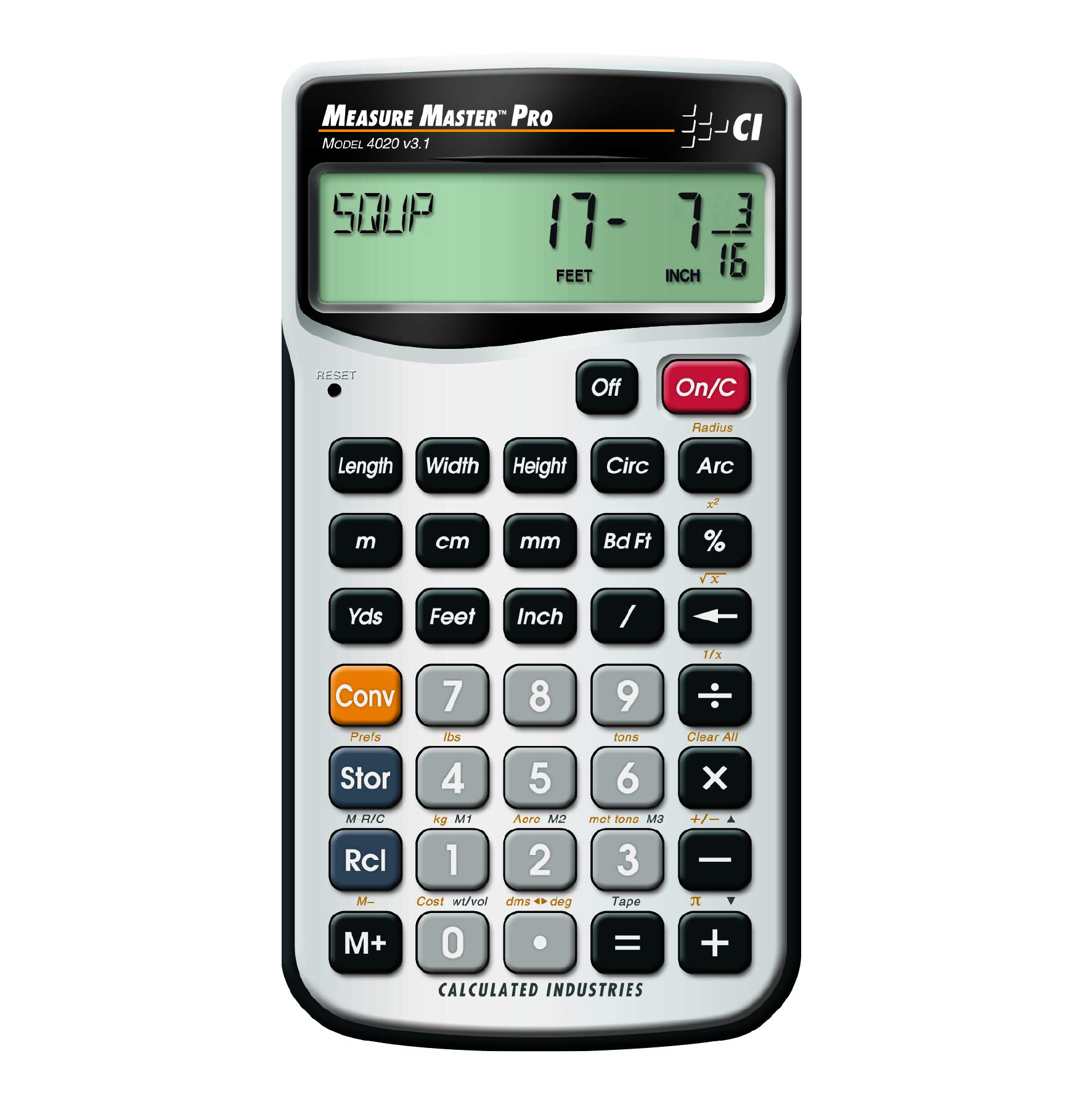 Calculated Industries 4020 Measure Master Pro Feet-Inch-Fraction and Metric Construction Math Calculator, Silver