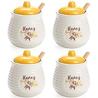 Coloch 4 Pack Ceramic Honey Pot with Wooden Dipper, 4oz Honey Jar Serving Set Mini Honey Dispenser for Bridal Shower Favor, Baby Shower Favor, Wedding Favor & Home Kitchen