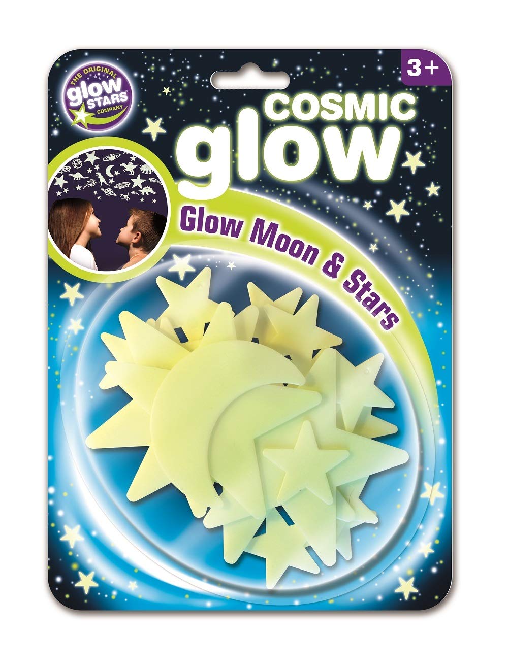 The Original Glowstars: Cosmic Glow Moon & Stars - Glow-in-The Dark, Space Décor, Plastic, Self-Adhesive Pads, Decorate Ceilings, Walls & More