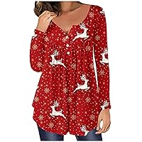 Womens Cute Floral Tunic Shirts Dressy Casual Long Sleeve Fall Tops 2023 Fashion Flowy Henley Blouses for Leggings