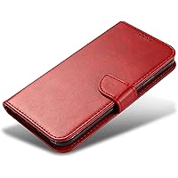 Case for iPhone 13/13 Mini/13 Pro/13 Pro Max, Premium Leather Flip Wallet Phone Case Cover with Magnetic Closure Card Slots Kickstand RFID Blocking (Color : Red, Size : 13 6.1