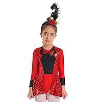 iiniim Girls Modern Jazz Dance Leotard Dress Long Sleeve Bowtie Tuxedo Circus Ringmaster Cosplay Costume