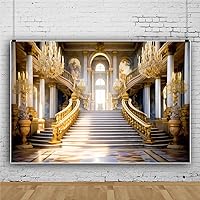 Leowefowa 10x8ft Retro Luxury Palace Photography Backdrop Gold Luxury Hall Stairway Background Royal Palace Chandelier Staircase Wedding Birthday Party Banner Decor Photo Supplies Prop
