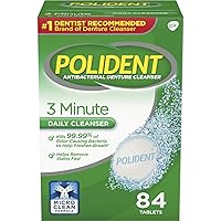 Polident 3 Minute Triple Mint Antibacterial Denture Cleanser Effervescent Tablets, 84 count (Pack of 1)