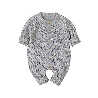 Newborn Baby Boys Girls Rompers Solid Knitted Clothes One Piece Jumpsuit-Gray 0-6 Months