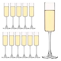 Set of 12 Square Champagne Glasses, 6 oz Capacity, Premium Crystal Clear Glass