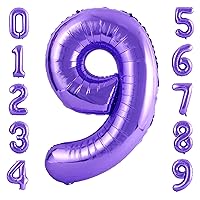 Tellpet Number 9 Balloon For 9th Birthday Party Decoration, 40 Inch, Purple